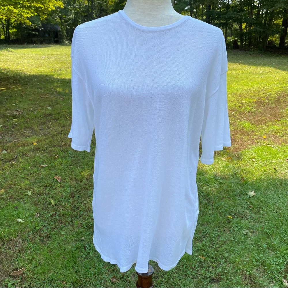 AGNES B TOP WHITE KNIT TEE SHORT SLEEVE SIZE 3 L